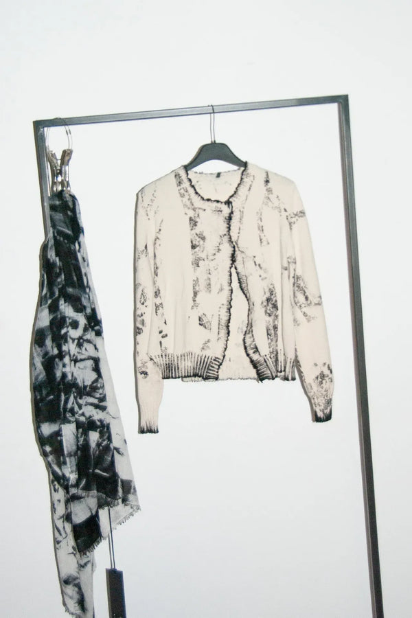 Hand Painted Cardigan | Natural + Black