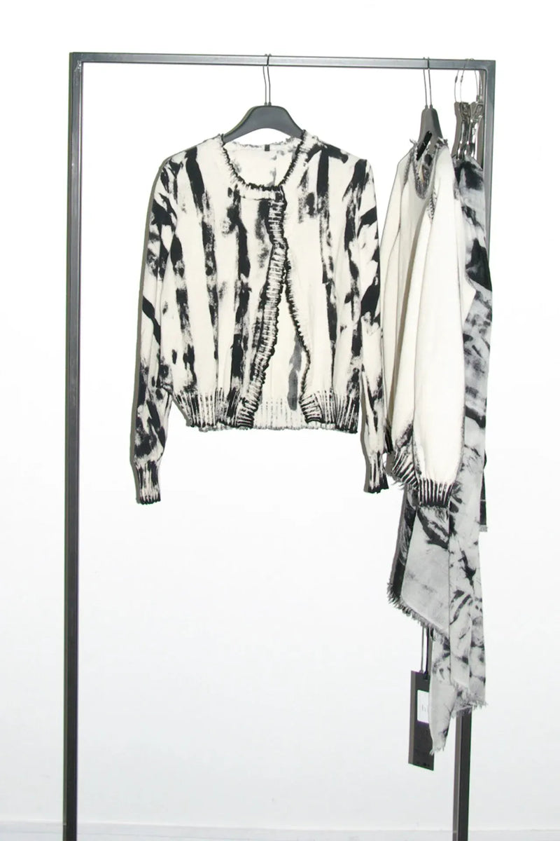 Hand Painted Cardigan | Natural + Black
