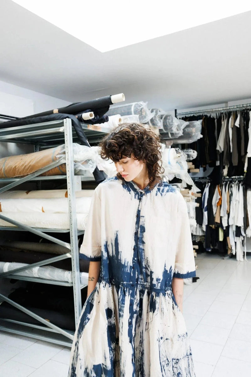 Hand Painted Dress | Natural + Navy