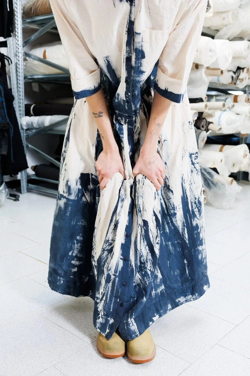 Hand Painted Dress | Natural + Navy