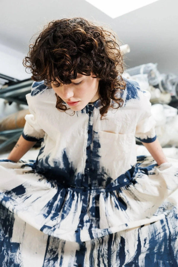 Hand Painted Dress | Natural + Navy