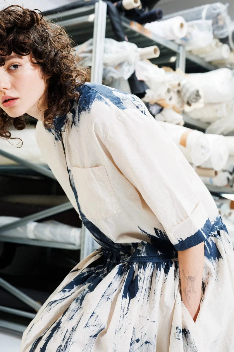 Hand Painted Dress | Natural + Navy