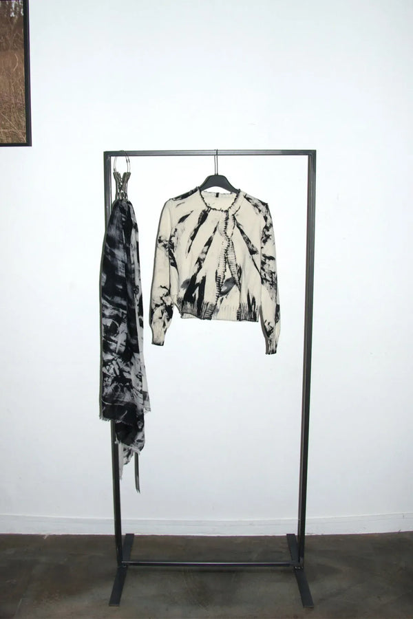 Hand Painted Cardigan | Natural + Black