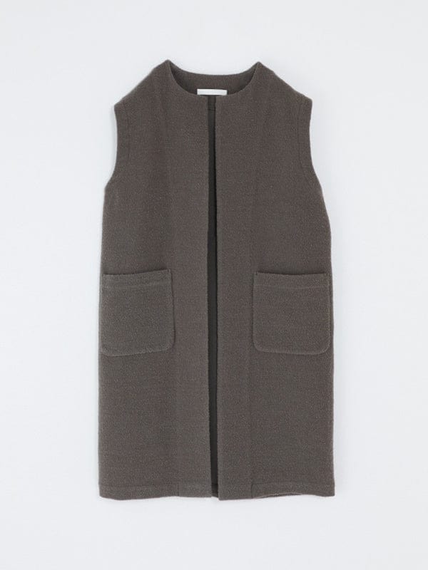 Wool Boucle Long Vest | Moss Gray
