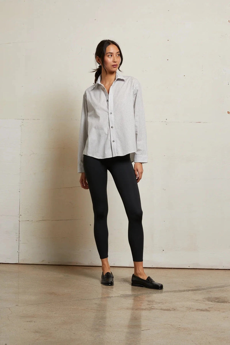 James Button Down | Ivory + Black Stripe