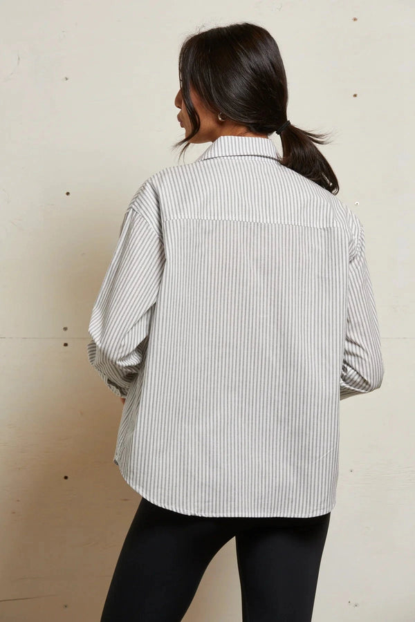 James Button Down | Ivory + Black Stripe