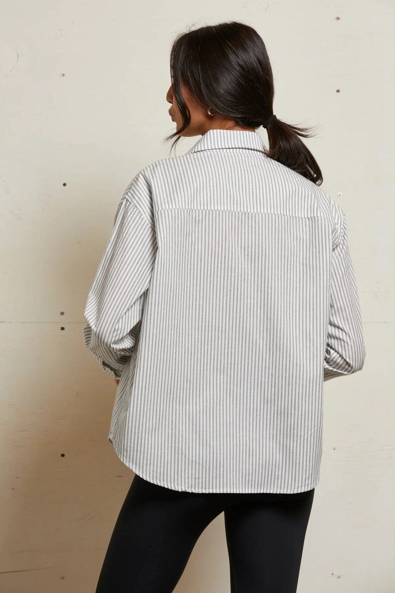 James Button Down | Ivory + Black Stripe