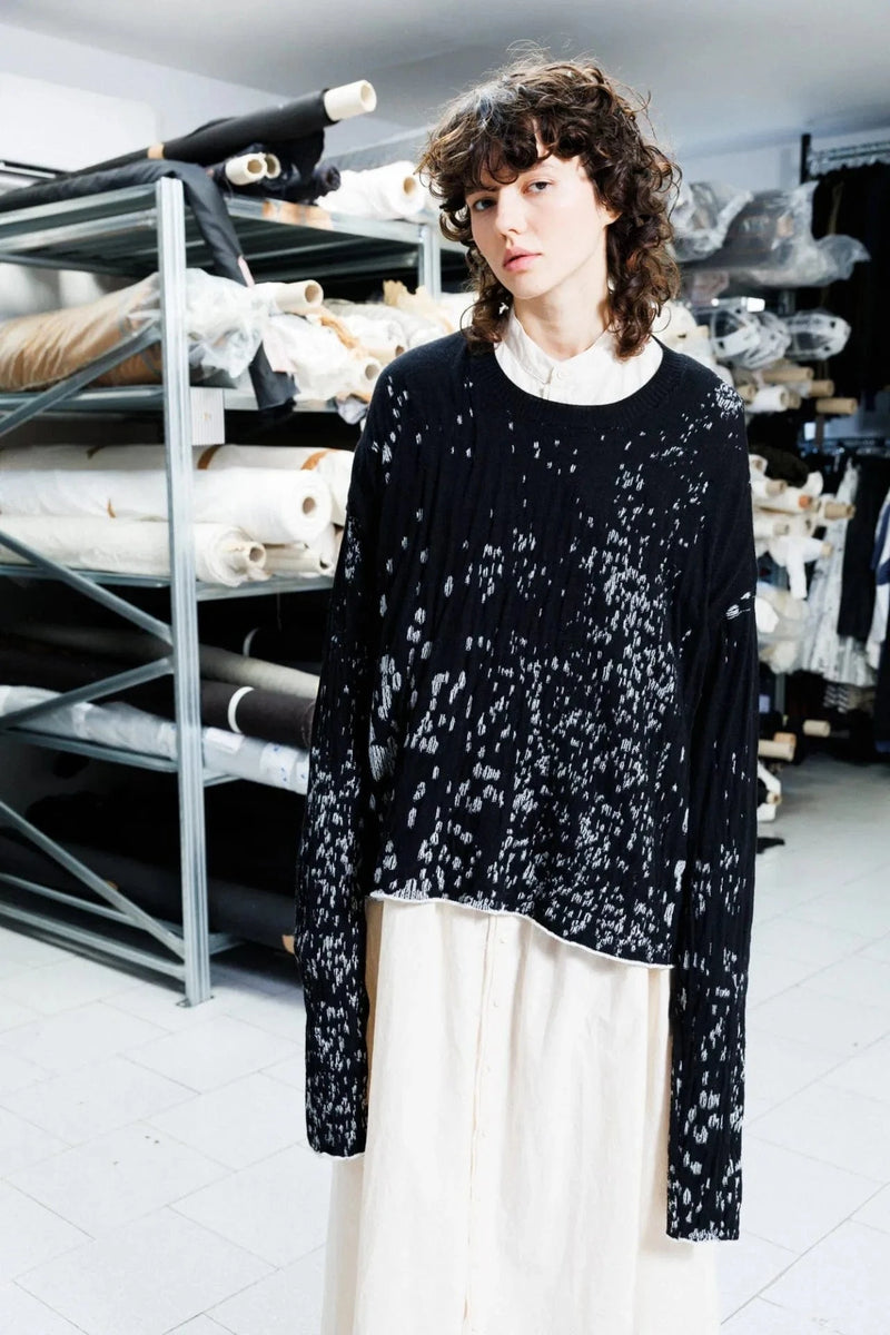 Speckled Boxy Pullover | B+W
