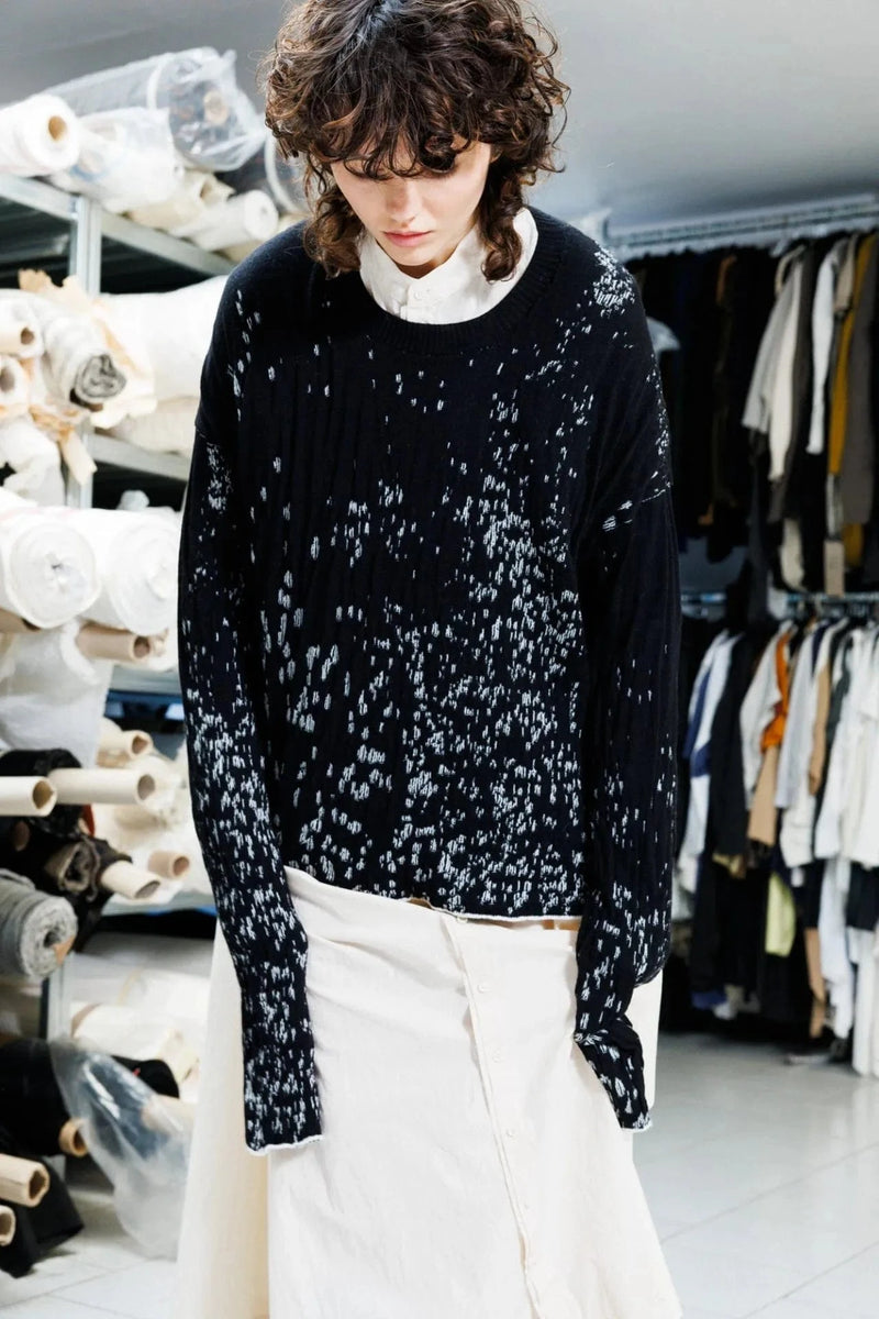 Speckled Boxy Pullover | B+W