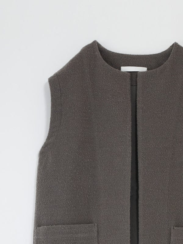 Wool Boucle Long Vest | Moss Gray