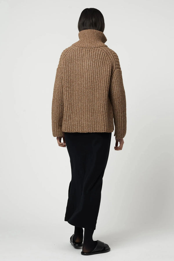 Alpaca Rib Cardigan | Brown