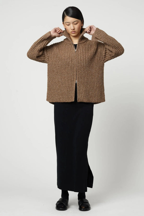 Alpaca Rib Cardigan | Brown