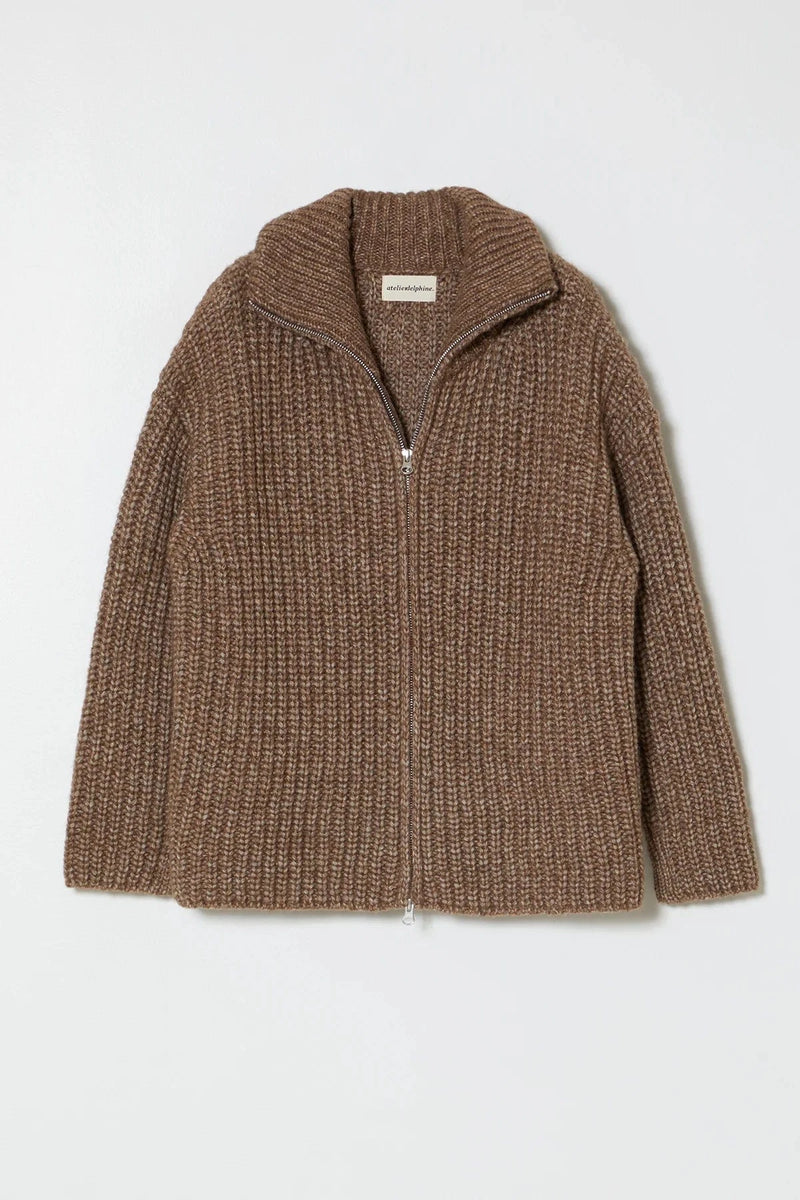 Alpaca Rib Cardigan | Brown