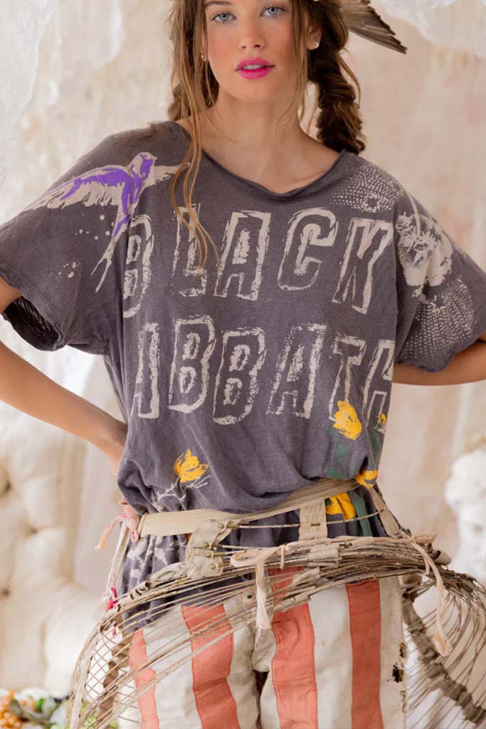 Magnolia Pearl Charcoal Ozzy Grey with Purple Bird Print