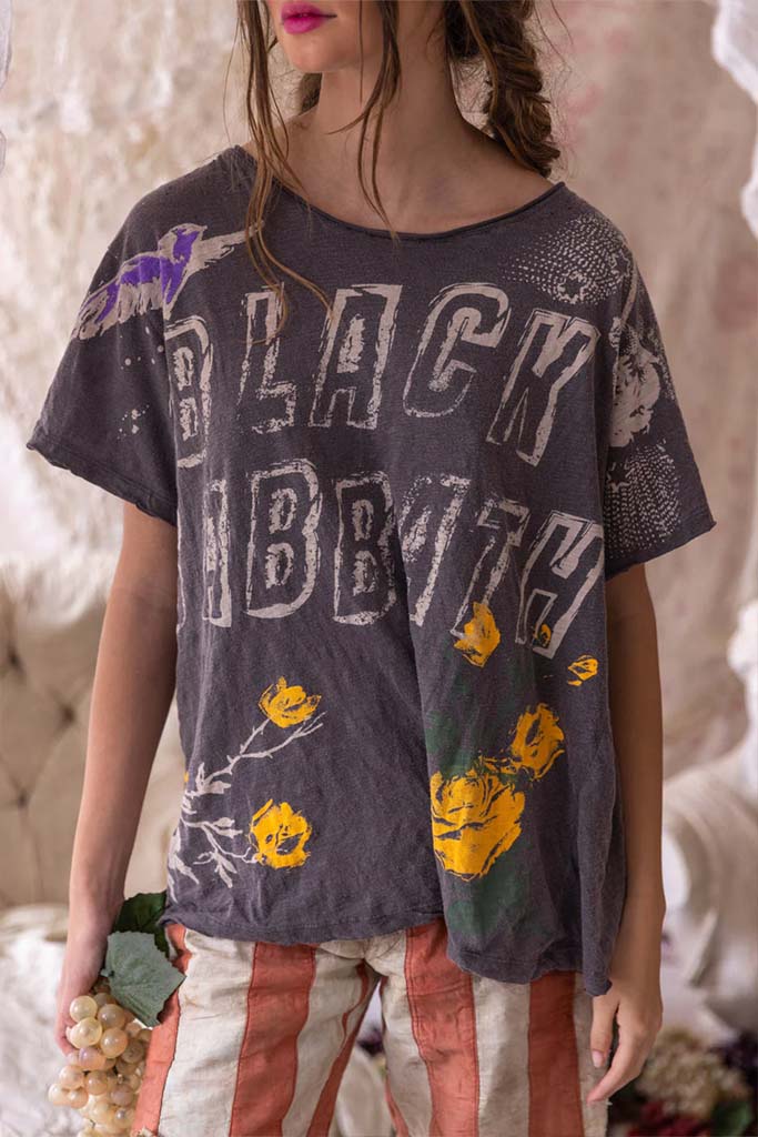 Magnolia Pearl Charcoal Ozzy Grey with Purple Bird Print