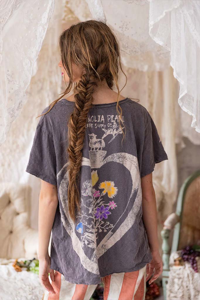 Magnolia Pearl Charcoal Ozzy Grey with Purple Bird Print