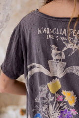 Magnolia Pearl Charcoal Ozzy Grey with Purple Bird Print
