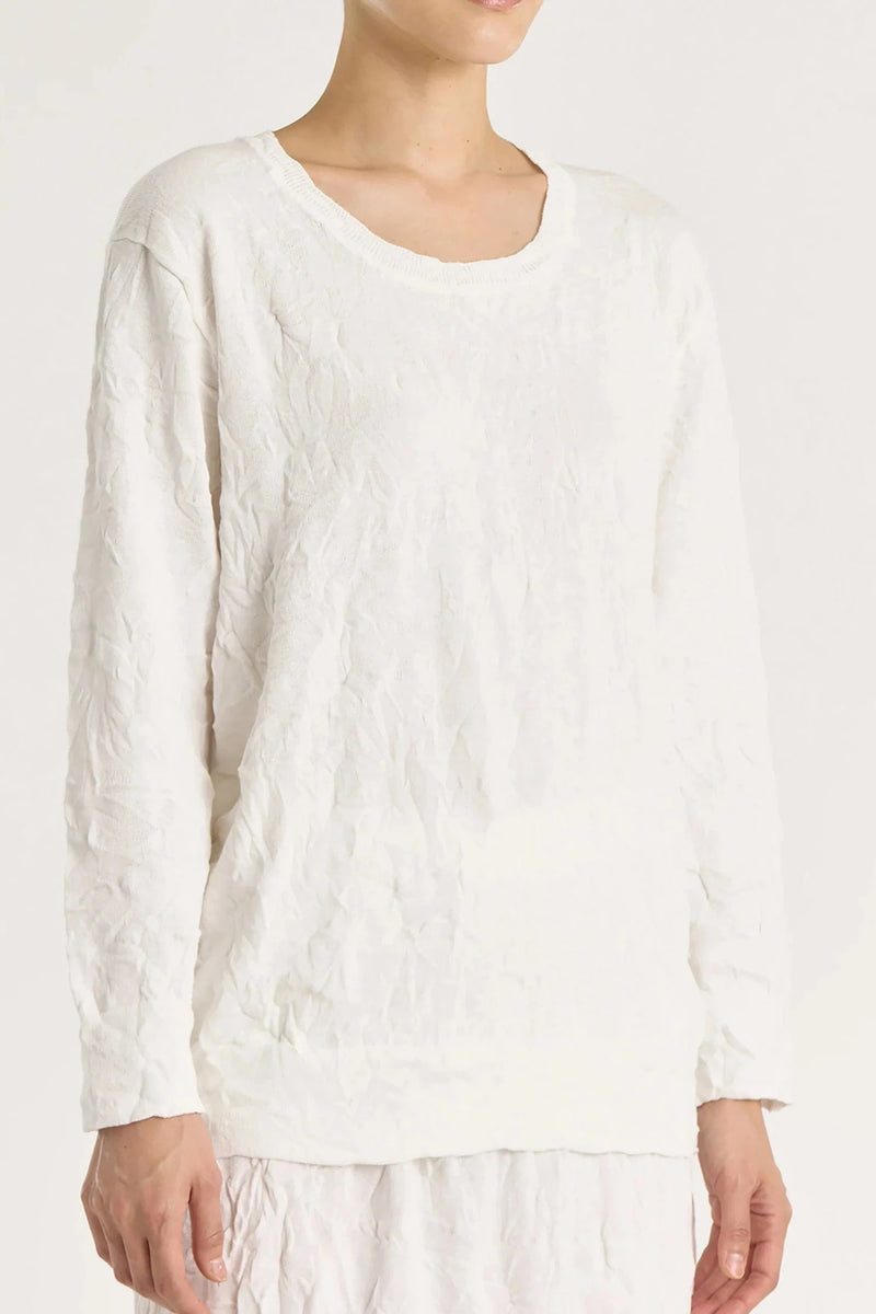 Crinkled Knit Top | White