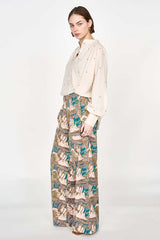 Mirth Caftans florence shirt in Ivory color with green stitching