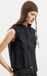 Gilet W/ String Closure | Blk Pinstripe