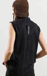 Gilet W/ String Closure | Blk Pinstripe