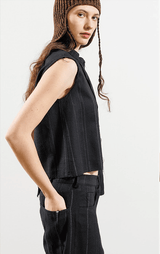 Gilet W/ String Closure | Blk Pinstripe