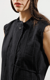 Gilet W/ String Closure | Blk Pinstripe