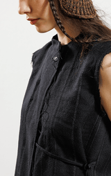Gilet W/ String Closure | Blk Pinstripe