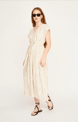 hand printed bohemian dress in tan and white turned 