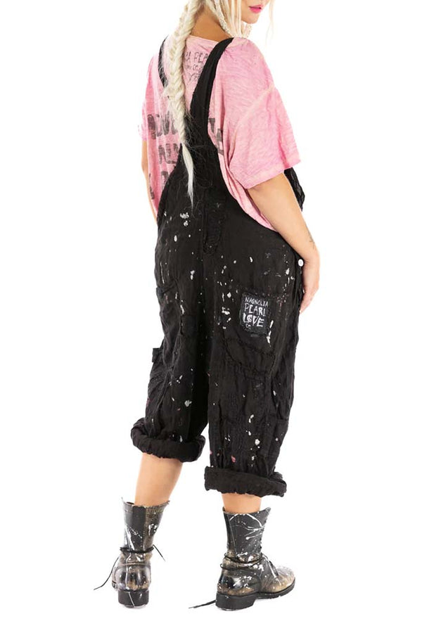 Magnolia Pearl peace overalls in black color with white print and paint splatter