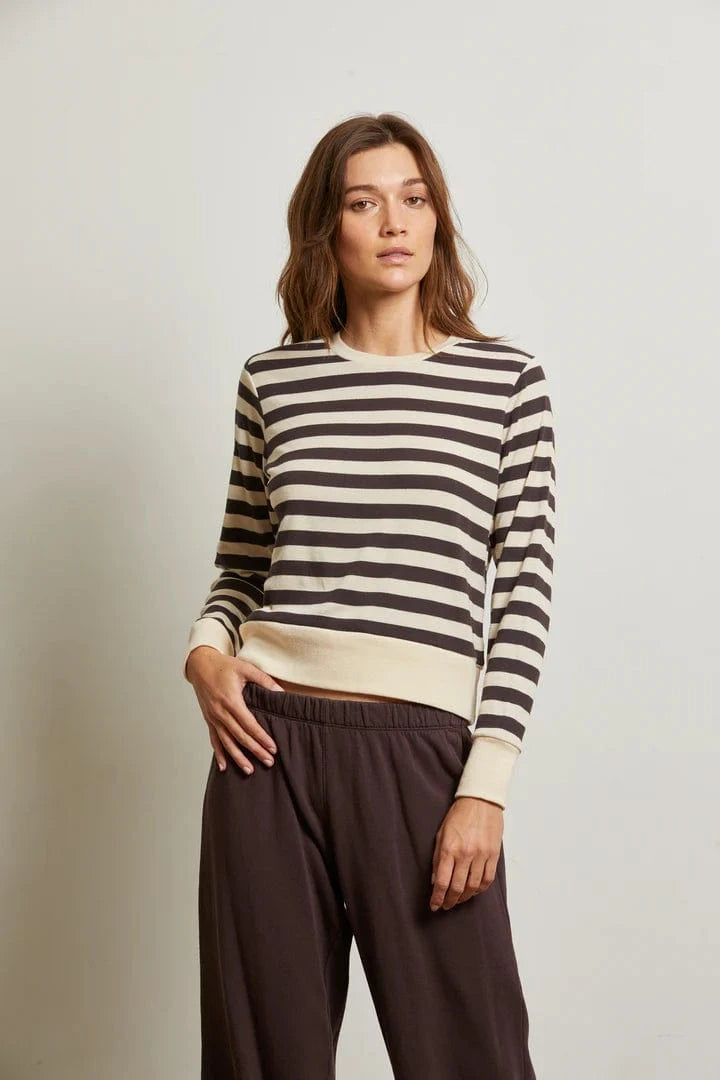 Stef Lux Rib L/S Crew | Mocha Stripe
