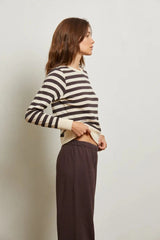 Stef Lux Rib L/S Crew | Mocha Stripe