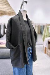 Linen Wool Short Robe | Black