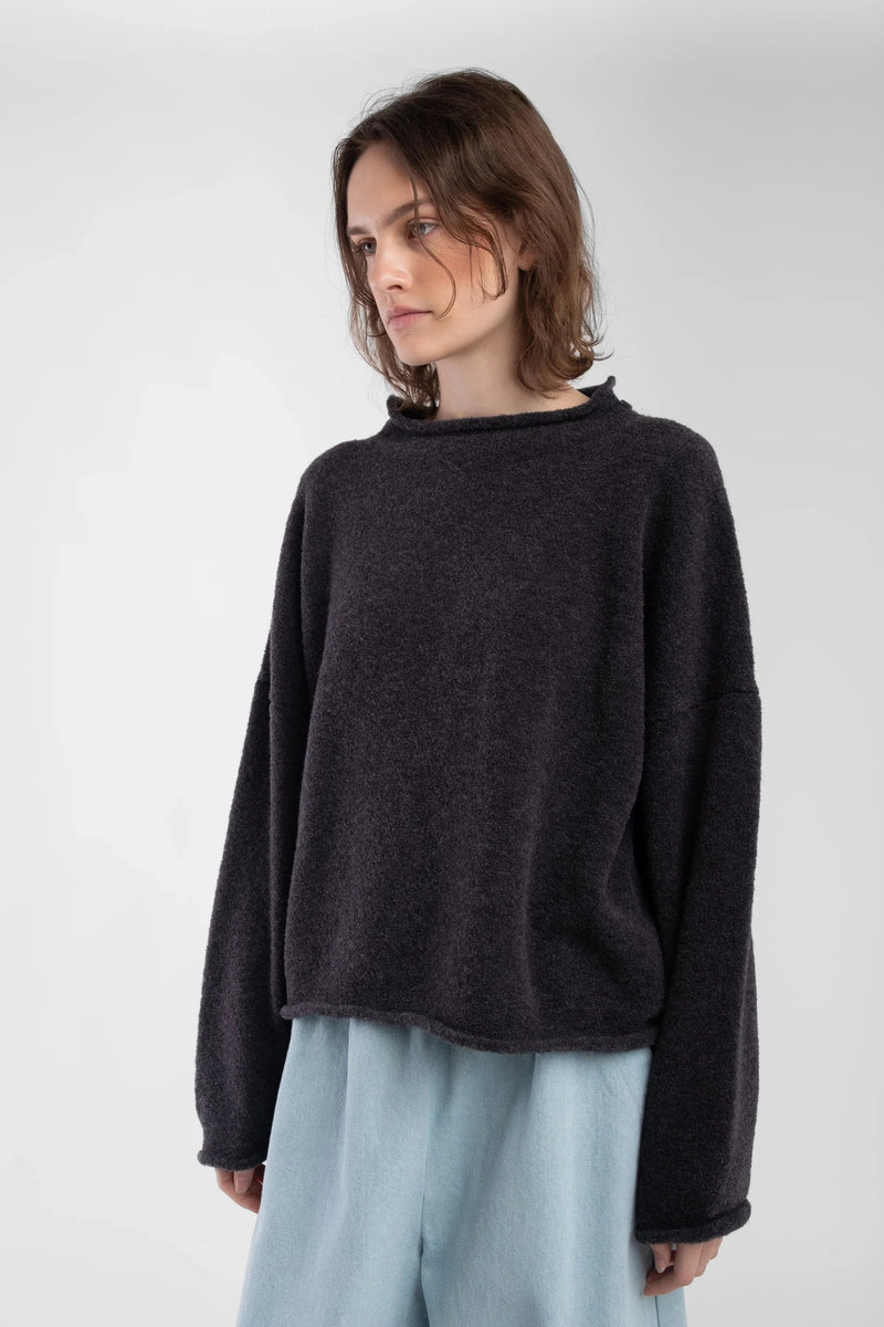 Boucle Rolled Sweater | Charcoal