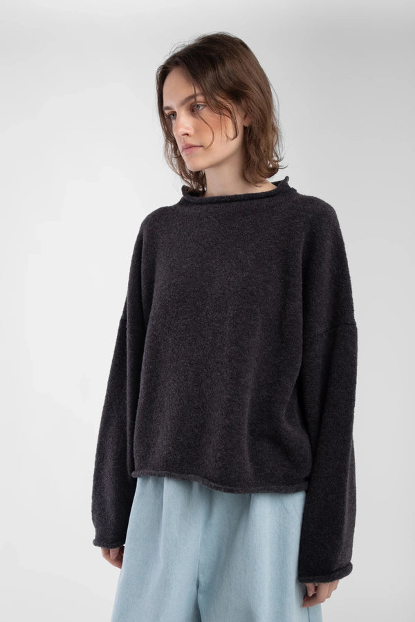 Boucle Rolled Sweater | Charcoal