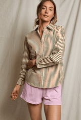 Gisele Poplin Shirt | Mocha Stripe
