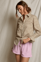 Gisele Poplin Shirt | Mocha Stripe