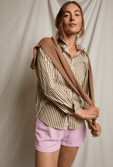 Gisele Poplin Shirt | Mocha Stripe
