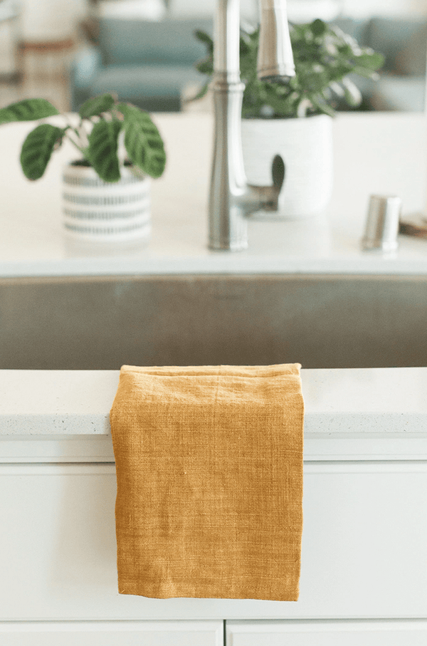 Stone Washed Linen Tea Towel | Gold