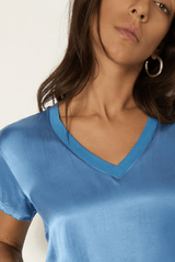June V Neck T | Harbor Blue