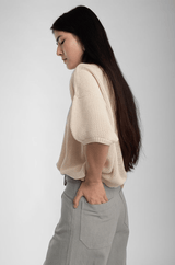 back side view of model in moss green micaela greg lou trouser 