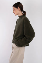 Boucle Rolled Sweater | Dk. Olive