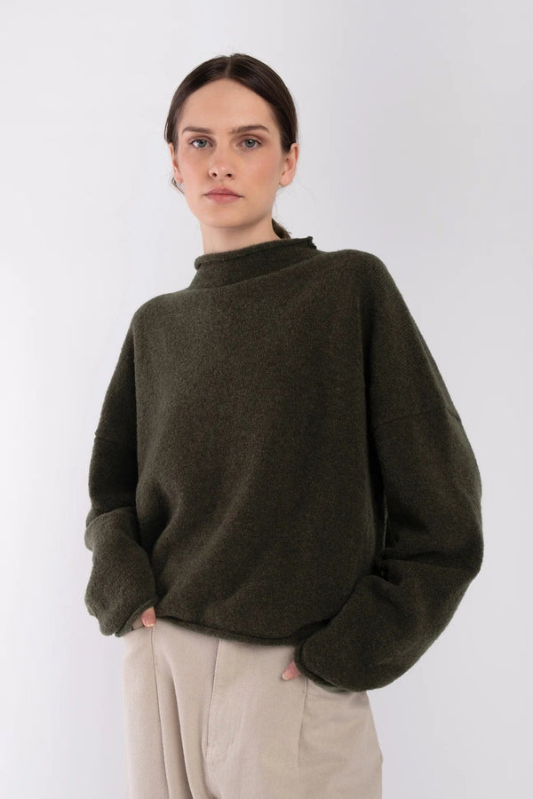 Boucle Rolled Sweater | Dk. Olive