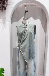 Kimono Sleeveless Shirt | Salvia Cold Dye