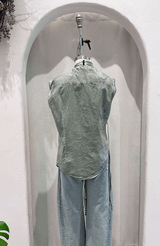 Kimono Sleeveless Shirt | Salvia Cold Dye