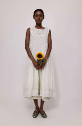 Cotton Silk Tank Dress | Ivory Embroidered