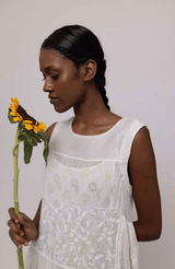 Cotton Silk Tank Dress | Ivory Embroidered