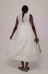 Cotton Silk Tank Dress | Ivory Embroidered