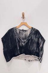 Hand Painted V Neck Sweater | Black