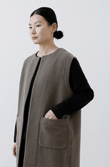 Wool Boucle Long Vest | Moss Gray